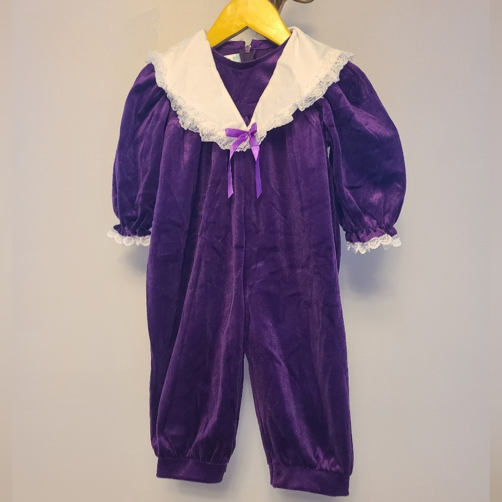 Vintage Purple Velvet Romper with White Collar